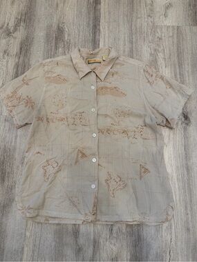 Bobby Chan Large 100% Silk Hawaiian Map Button Up Shirt